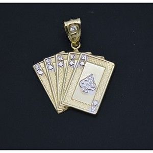 Real 10K Yellow White Gold Poker Playing Cards Faces Card Pendant 3.1 gram